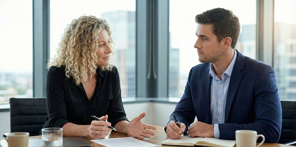 Fiona Mogridge in a one-on-one executive coaching conversation
